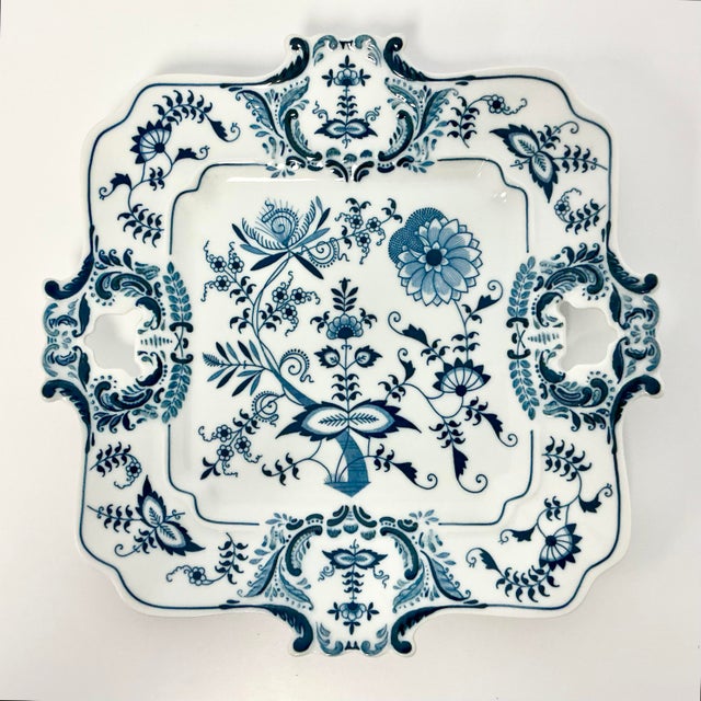 Japanese 1970s Vintage Japanese Chinoiserie Blue Danube Meissen Style Square Platter. For Sale - Image 3 of 10