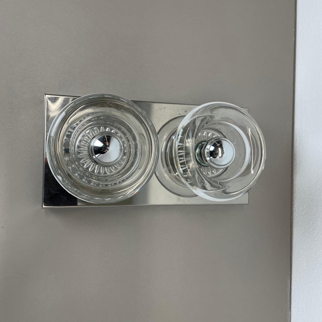 Space Age Original Metal Chrome Glass Wall Sconce Cosack Lights, Germany, 1970s For Sale - Image 4 of 18