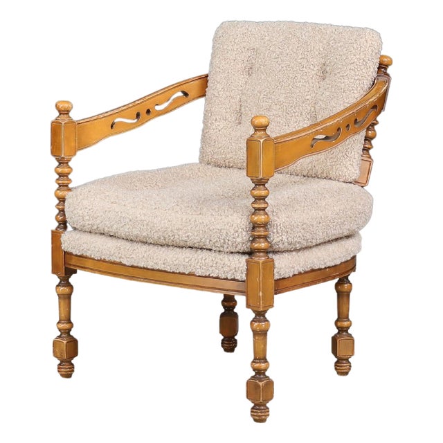 Vintage Italian Armchair in Carved Wood, 1975 For Sale