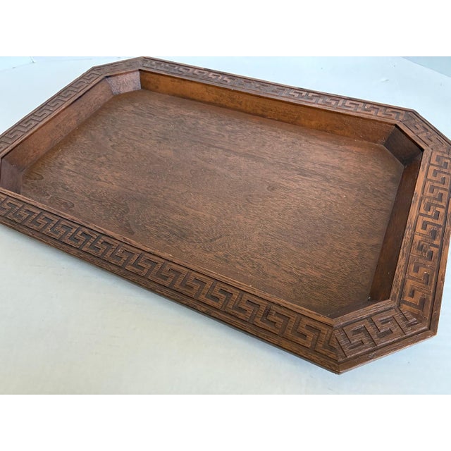 Vintage Mid Century Modern Faux Bois Greek Key Serving Tray For Sale - Image 9 of 11