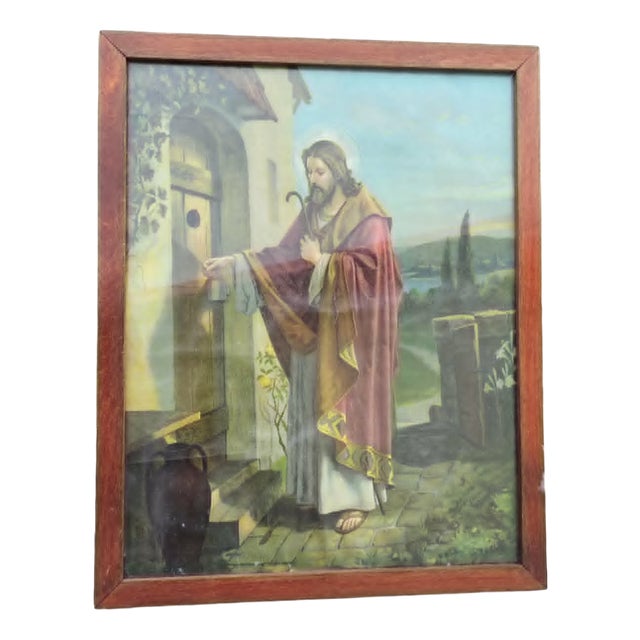 Oswald Voelkel, Knock and It Shall Be Opened Unto You, 1900s, Chromolithograph, Framed For Sale