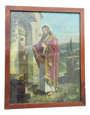 Oswald Voelkel, Knock and It Shall Be Opened Unto You, 1900s, Chromolithograph, Framed