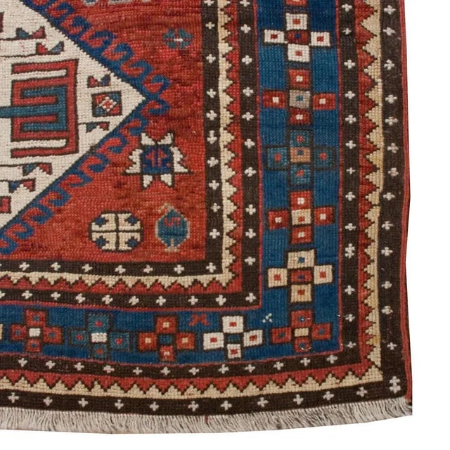 Mid 19th Century 19th Century Geometric Medallion Kazak Rug For Sale - Image 5 of 5