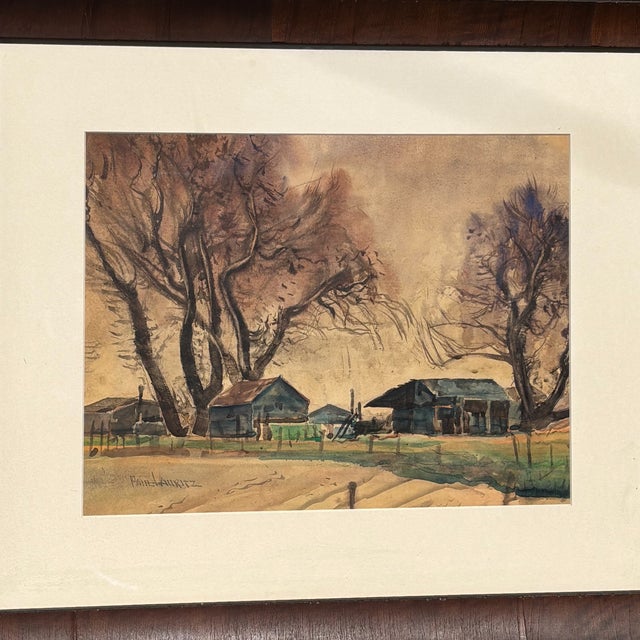 1940s Paul Lauritz Original Watercolor - Rural Landscape With Bare Trees, Early-Mid 20th Century For Sale - Image 5 of 10