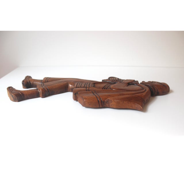 1970s Vintage Carved Wood Man Wall Hanging Pied Piper or Peasant Wall Art For Sale - Image 5 of 9