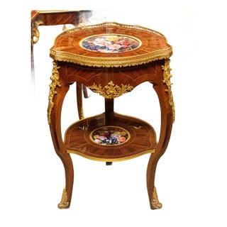 French Louis XV Side Table – Floral Inlay Top With Hand-Applied Gold Leaf Details For Sale
