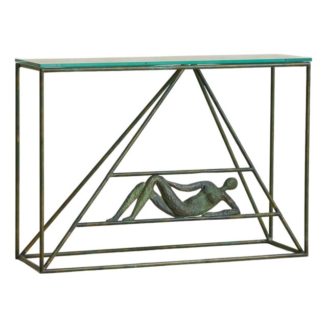 French Bronze Console Table Attributed to Jacques-Pierre Dufresne, 1950s For Sale