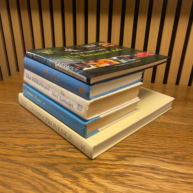 Coastal Set of 5 Coastal Blue & Cream Book Stack With Nantucket & Garden Themes — Curated Decorative Book Vignette For Sale - Image 3 of 7