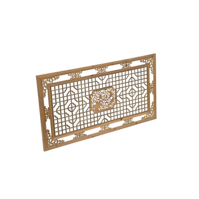 58" Chinese Rectangular Flower Birds Geometric Wood Wall Panel For Sale - Image 10 of 11