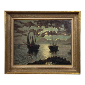 Vintage Expressionist Nocturne Seascape, Signed (Oil on Canvas)