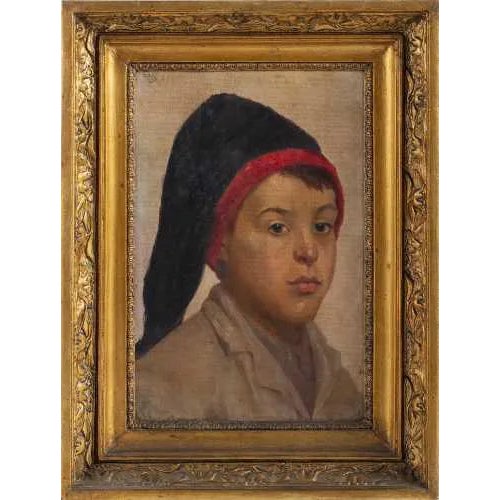 E. Pules, Portrait of a Campino Boy, Oil on Canvas For Sale