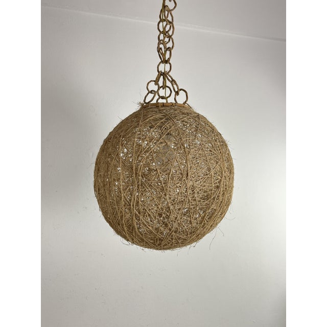 Wood Mid-Century Italian Twine and Rattan Pendant Light, 1960s For Sale - Image 7 of 12