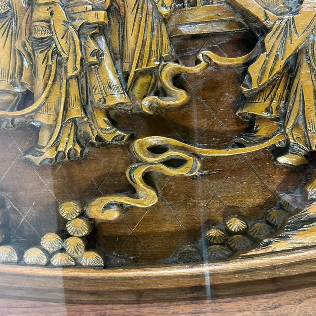 1970s Chinoiserie Hollywood Regency Hand Carved Opium Coffee Table With Glass Top For Sale - Image 15 of 18