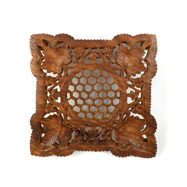 Brown Late 20th Century Hand Carved Floral Design Wooden Inlaid Brass Footed Trivets - 3 Pieces For Sale - Image 8 of 11