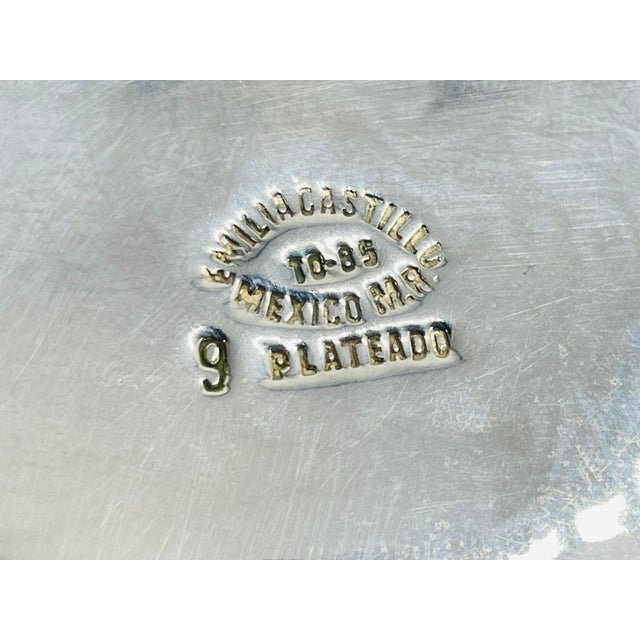 1980s Emilia Castillo Silver-Plated Serving Tray With Fish Handles & Abalone Inlay For Sale - Image 18 of 18