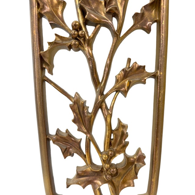 Mid-Century Modern 1950s Mid-Century SyrocoWood Gold Gilt Seasonal Wall Plaques Holly & Mums - Pair For Sale - Image 3 of 5