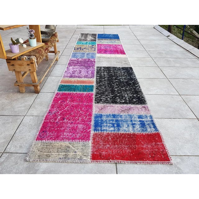 Red Mid 20th Century Colourful Oushak Hallway Runner Rug For Sale - Image 8 of 10
