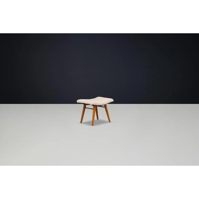 Gold Mid-Century Modern Beechwood Stool & New Teddy Upholstery, Czechoslovakia, 1960s For Sale - Image 8 of 9