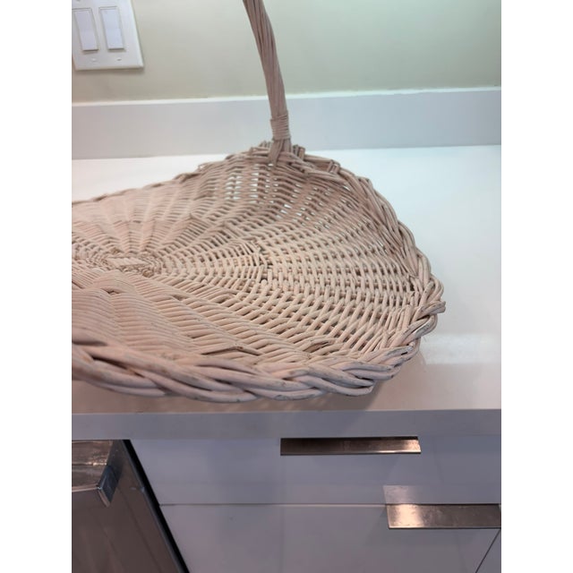 Large Vintage Whitewashed Wicker Gathering Basket With Tall Handle For Sale In Miami - Image 6 of 11