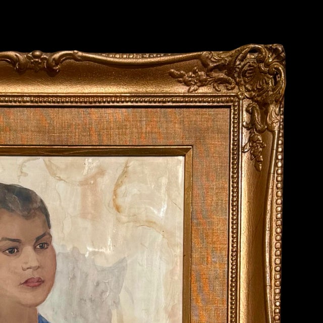 Early 20th Century Early 20th Century Henri De Kruif Antique Watercolor Portrait of Woman With Flowers W/ Ornate Gold Frame For Sale - Image 5 of 8