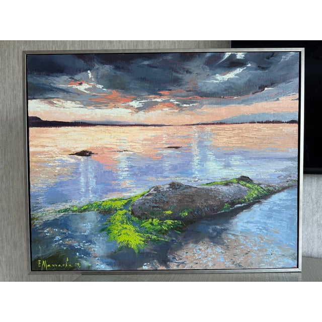Seascape Oil Painting 35” X 31” by Elena Mashajeva Agrophiotis For Sale - Image 13 of 14