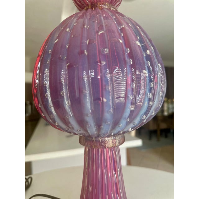 Large Barbini Murano Fuchsia Glass Bubbles Ribbed Table Lamp For Sale - Image 10 of 12