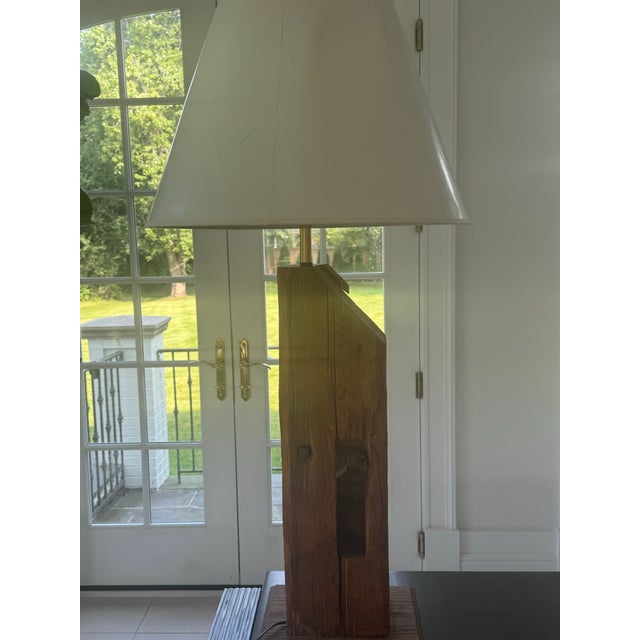 1960s California Modern Sculptural Wood Lamps With/Leonard R. Foss Shades Palm Springs - a Pair For Sale - Image 12 of 12