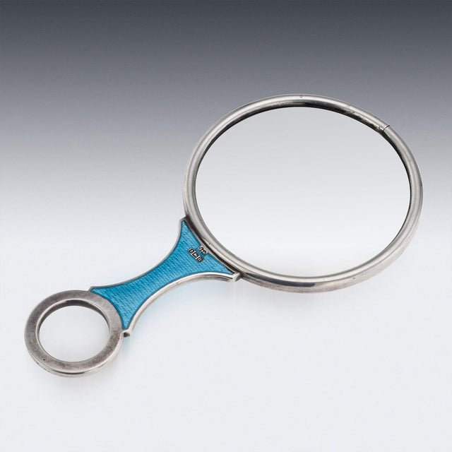 Antique English Silver and Guilloché Enamel Magnifying Glass, 1912 For Sale - Image 3 of 12