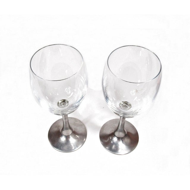 Vintage Wine Glasses With 95% Real Pewter Stems, Pair of 2 Goblets, 7.6 in Tall Clear Bowls, Mid-Century Barware, Industrial Stemware For Sale In Austin - Image 6 of 7