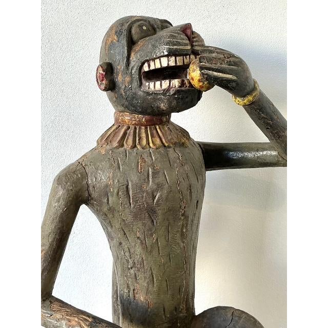Rustic Vintage Monumental Hand Carved Monkey For Sale - Image 3 of 12