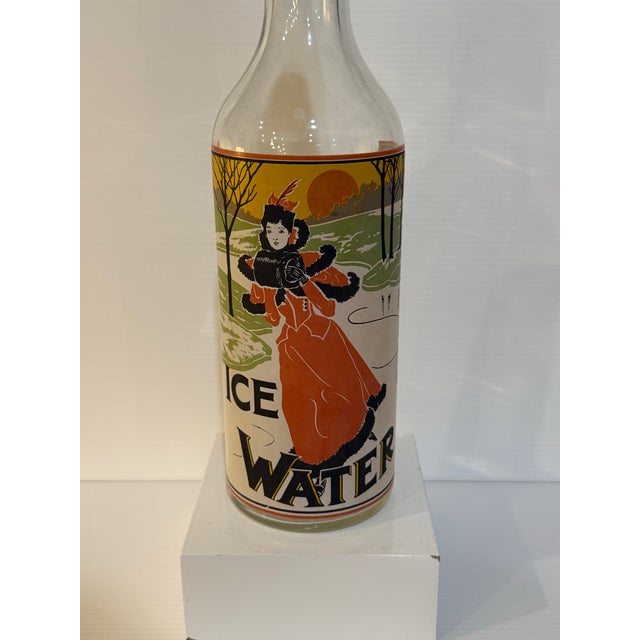 Vintage Art Nouveau “Ice Water” Swing Top Glass Bottle Featuring Victorian Lady Skating For Sale - Image 4 of 12