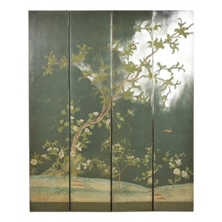 English Chinoiserie Decorated Flora and Fauna Folding Screen For Sale