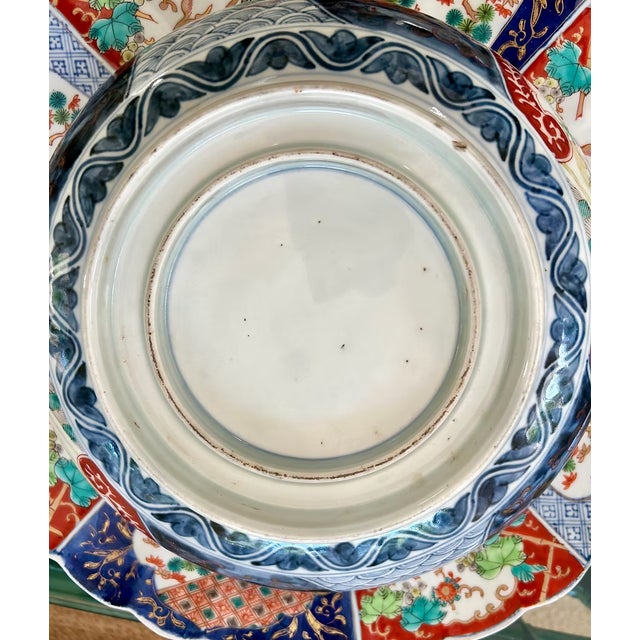 Ceramic Large Antique Japanese Imari Porcelain Center Bowl For Sale - Image 7 of 9