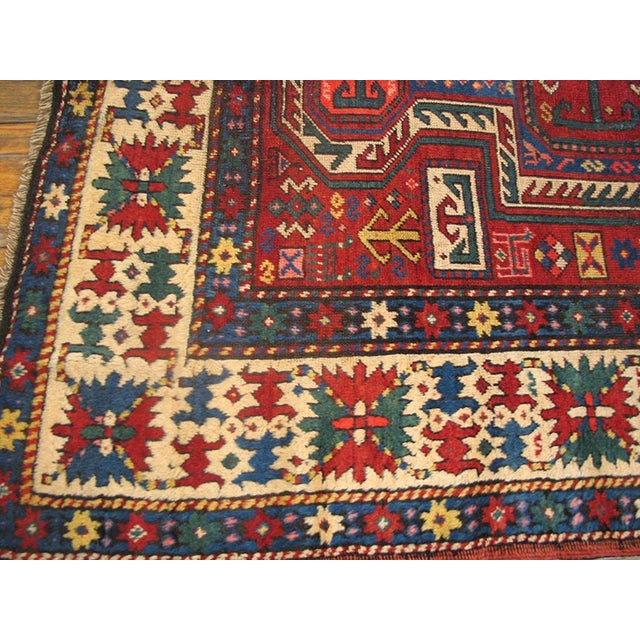 1890s Red Medallion Antique Caucasian Kazak Rug 4'6" X 5'9" Handknotted Wool Carpet For Sale - Image 4 of 5