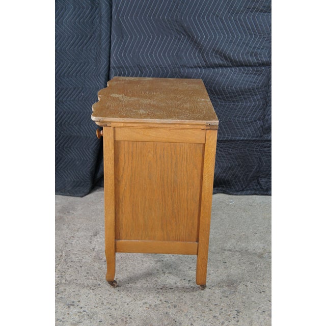 Antique Victorian Quartersawn Oak Serpentine Oxbow Washstand Chest Bedside Table For Sale - Image 9 of 12