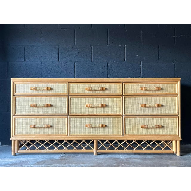 Vintage Boho Woven Rattan Trellis Dresser For Sale - Image 9 of 12