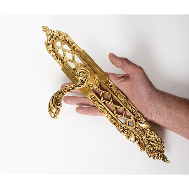 Brass Monumental 15" Vintage Baroque Lattice Cast Brass Door Handles - Matching Set of 4 Pairs For Sale - Image 8 of 8