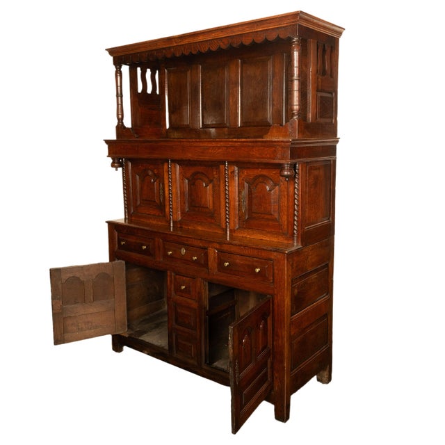 Antique Early 18th Century Carved Oak Welsh CWPWRDD Tridarn Cupboard Cabinet 1730 For Sale - Image 14 of 16