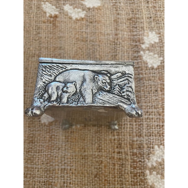 Vintage Sliver Tone Wilderness Bear Arthur Court Trinket Jewelry Box For Sale - Image 10 of 11