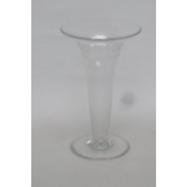 Etched Glass Trumpet Vase Vintage Art Deco Style Slender Glassware 4772b For Sale - Image 16 of 16