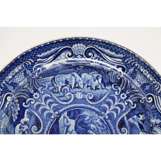 John Hall John Hall Deep Cobalt Blue Glaze Staffordshire Plate "Quadrupeds" For Sale - Image 4 of 8