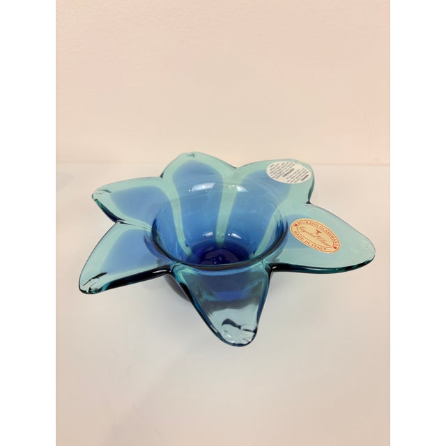 Murano Murano Glass Blue Flower Votive Holders For Sale - Image 4 of 8