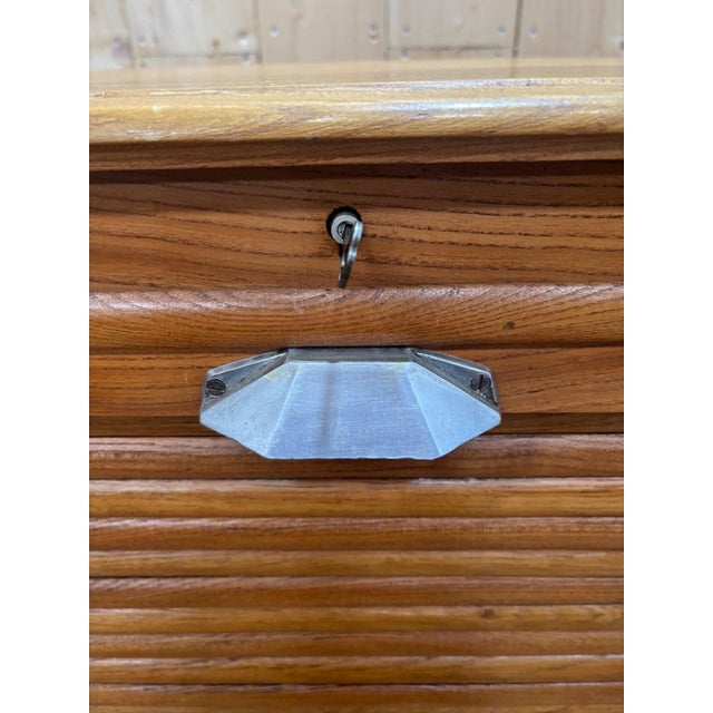 Vintage Roll-Top Filing Cabinet in Oak, 1950s For Sale - Image 3 of 10