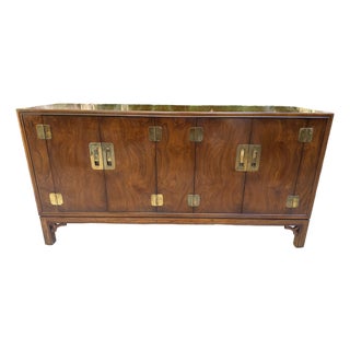 Vintage Chinoiserie Burled Walnut Sideboard Drexel Heritage Dynasty For Sale