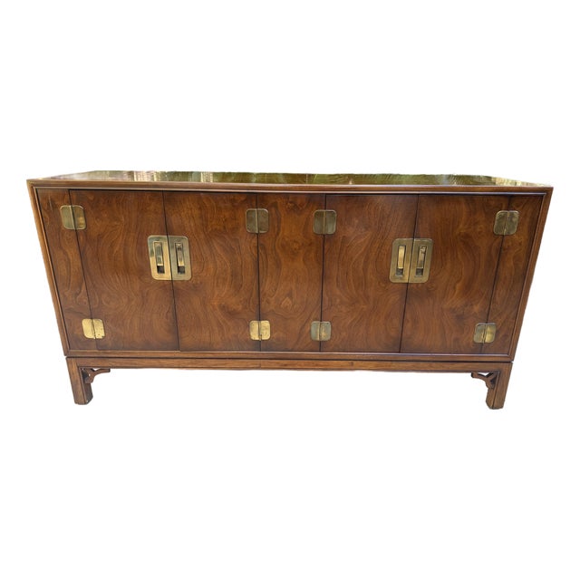 Vintage Chinoiserie Burled Walnut Sideboard Drexel Heritage Dynasty For Sale