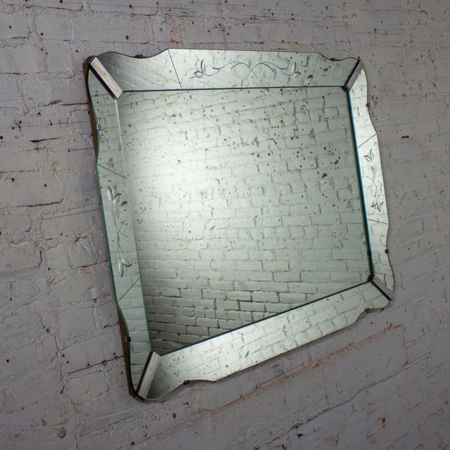Mid 20th Century 1930-1950’s Art Deco Large Wall Mirror Rectangular W/Curved Sides & Etched Venetian Glass For Sale - Image 5 of 18