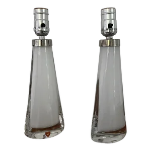 Model 1566 Table Lamps in White Overlay by Carl Fagerlund for Orrefors - a Pair