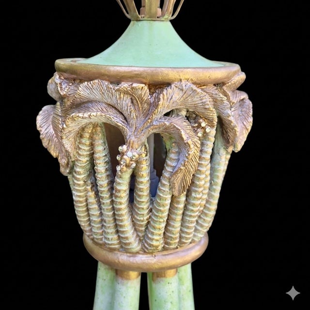 Vintage Bespoke “The Philippe” a Palm Beach mRegency Parcel Hand Gilt Tole Faux Bamboo Six Arm Chandelier - Newly Painted For Sale - Image 11 of 13
