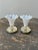 1930s Vintage Opalescent Blown Glass Cornucopia-Style Trumpet Vessels on Mirrored Cut Glass Bases, a Pair, Circa 1930s For Sale - Image 5 of 12