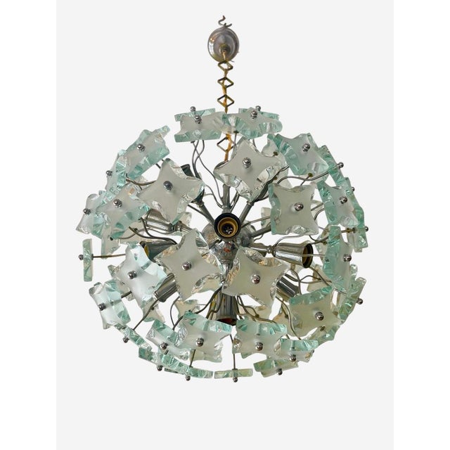 Chandelier with 13 bulbs ! all original with chain extremely rare 45 cm wide fontana arte, an italian design company...
